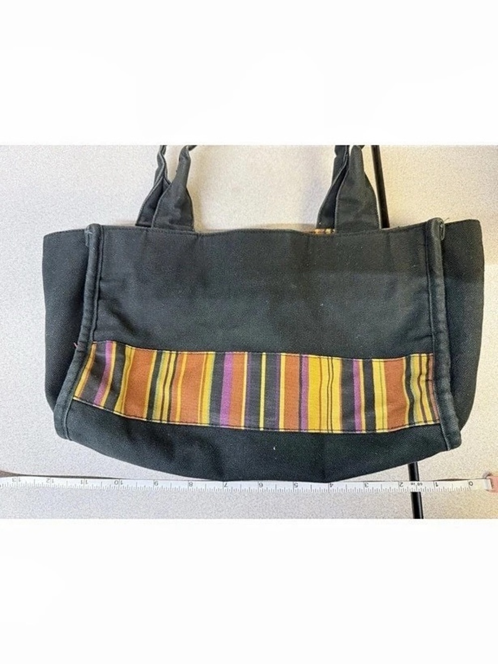 Longaberger Autumn Stripe Small Tote Bag in Black & Multicolor